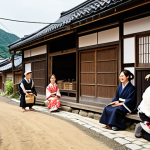 **

A heartwarming scene depicting a rural Japanese village revitalized by a successful crowdfunding campaign. Show smiling villagers, especially young people, engaging in traditional crafts or a new business venture. In the background, depict the beautiful natural scenery of the region. Emphasize the blend of tradition and modernity. Bright, hopeful atmosphere.

**