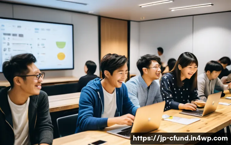 크라우드펀딩과 기관 투자자의 역할 - A vibrant, modern crowdfunding event scene in Tokyo, featuring a diverse group of enthusiastic indiv...