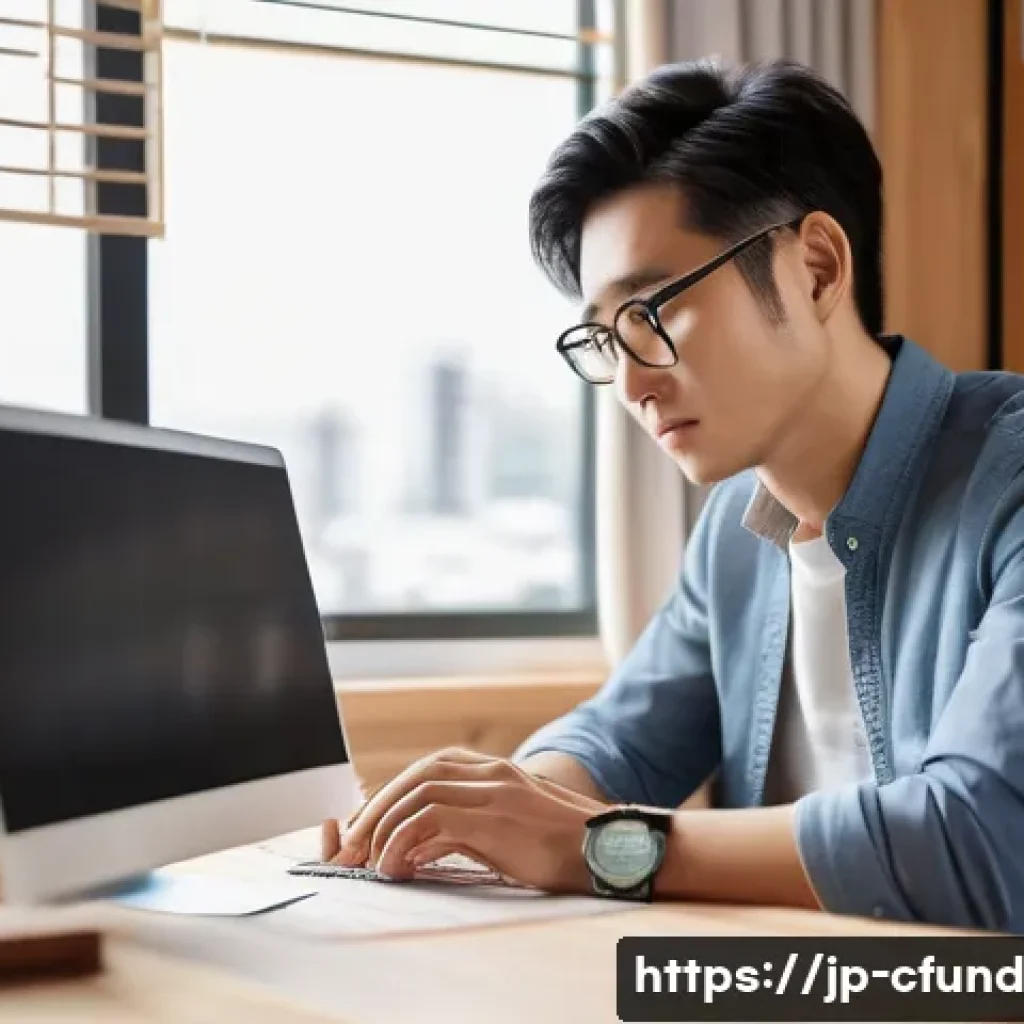 크라우드펀딩 펀딩 목표 설정 방법 - A modern Japanese entrepreneur in a stylish casual outfit, thoughtfully setting crowdfunding goals a...
