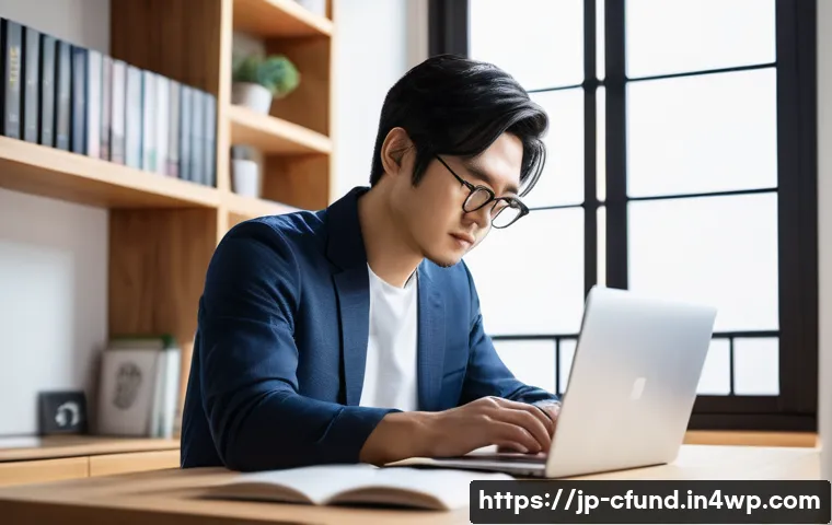 크라우드펀딩 투자 전략과 팁 - A modern Japanese entrepreneur in a stylish casual business outfit, deeply focused while researching...