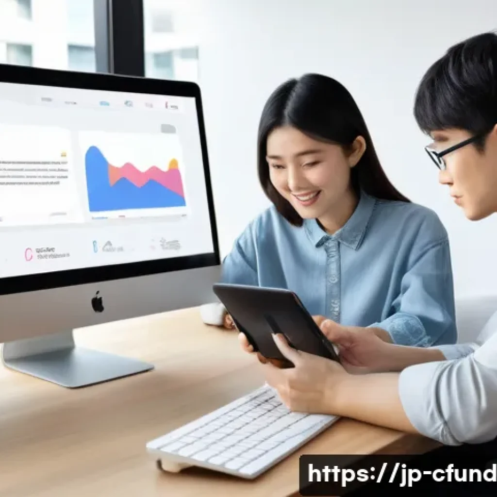 크라우드펀딩의 기술적 측면 - A sleek, modern crowdfunding online platform interface displayed on a high-resolution computer scree...