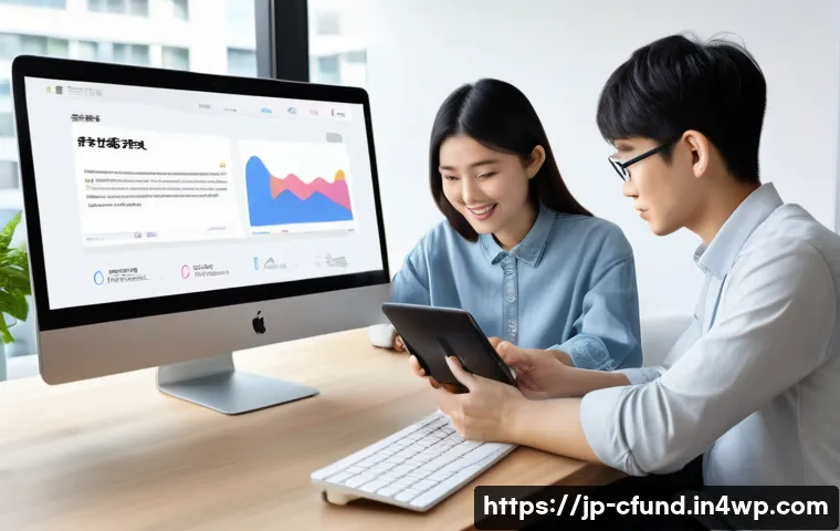 크라우드펀딩의 기술적 측면 - A sleek, modern crowdfunding online platform interface displayed on a high-resolution computer scree...