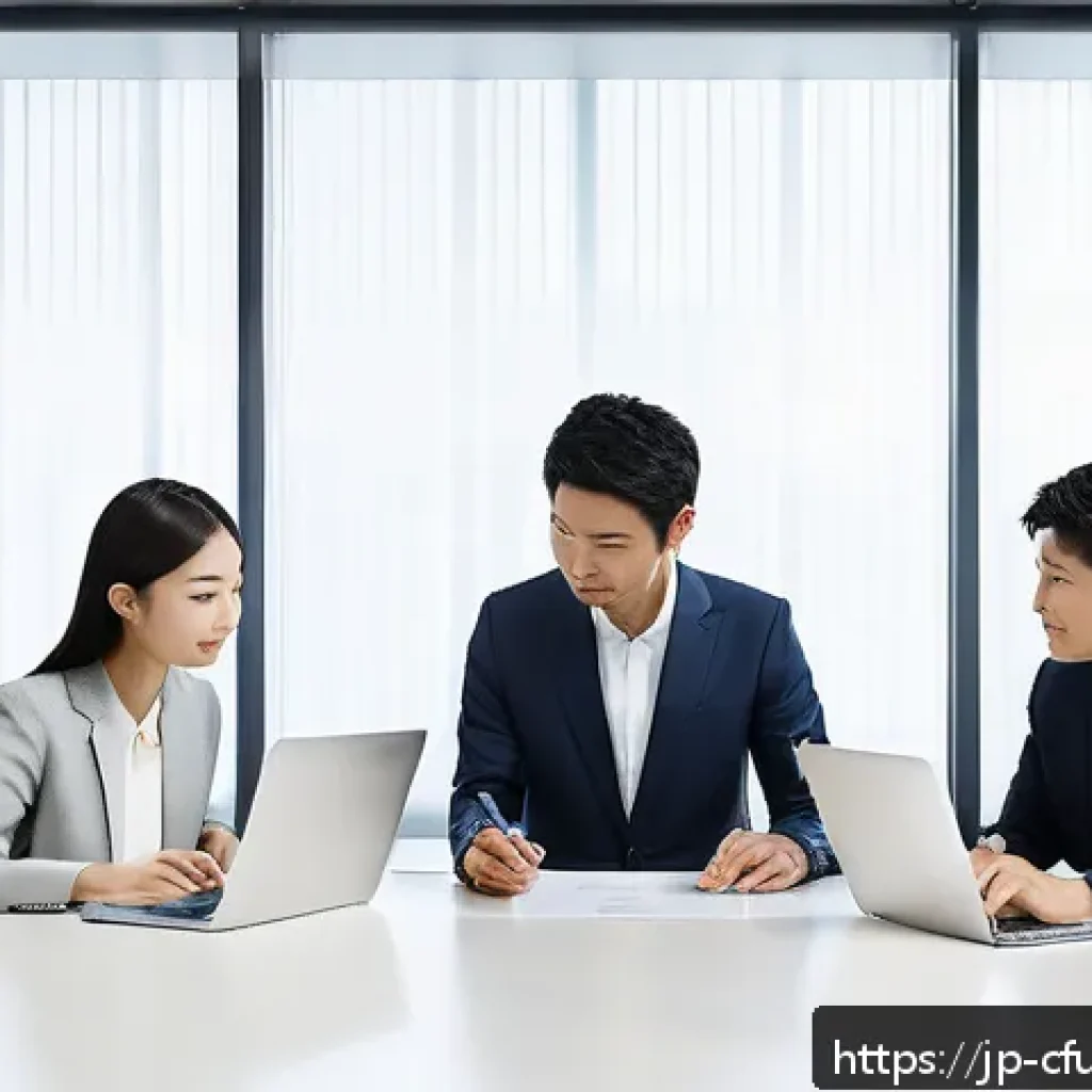 크라우드펀딩의 주요 법적 쟁점 - A modern Japanese office scene with a diverse group of professionals discussing a crowdfunding contr...